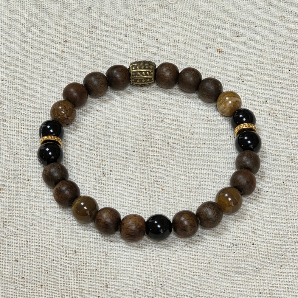 Men's Afrocentric Beaded Gemstone and Wood Bracelet